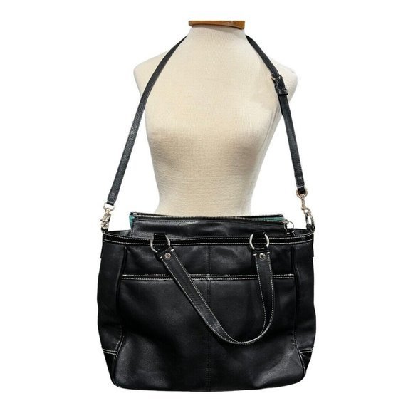 Coach Black Leather and Patent Tote Handbag Laura F14887 Coach Tag Blue Lining - Picture 5 of 16